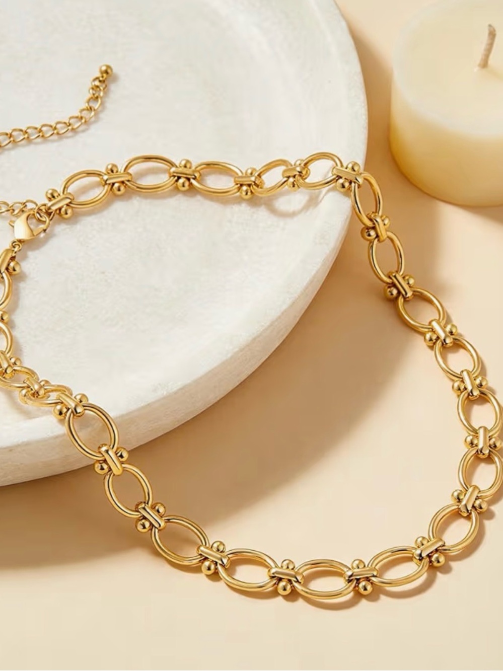 NEW 18K Gold Plated Statement Adjustable Thick Link Necklace - Picture 3 of 5